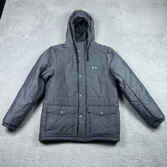 Oakley Other - Oakley Hooded Insulated Jacket Mens Medium Gray Snap Front Full Zip Parka Coat
